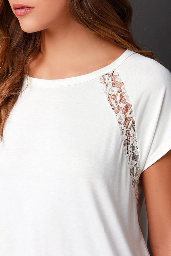 Cute Ivory Tee Ivory Top Lace Top 26.00