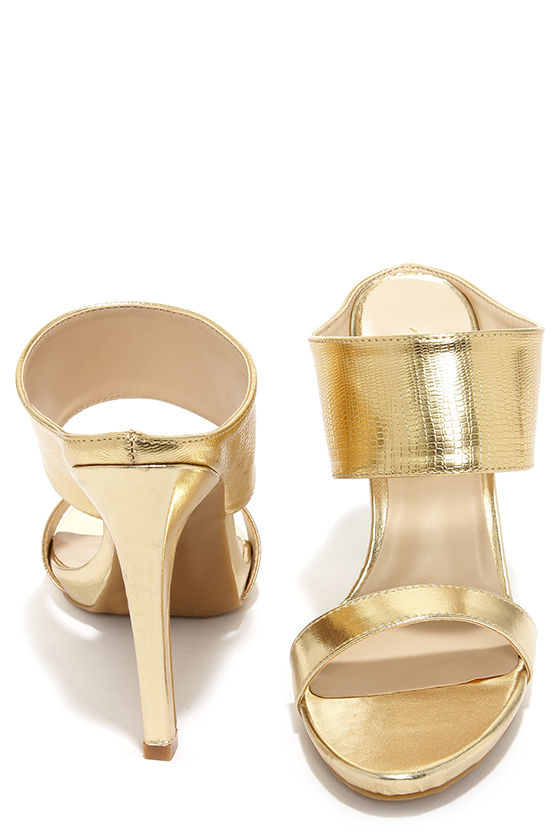 Cute Gold Mules - Peep Toe Heels - Mules - Gold Heels - $31.00