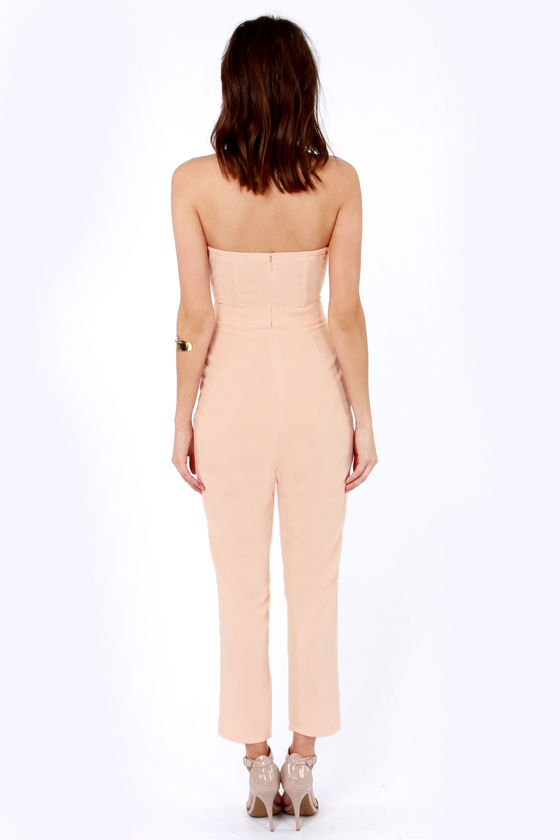 Cute Peach Jumpsuit Strapless Jumpsuit Cropped Jumpsuit 42.00