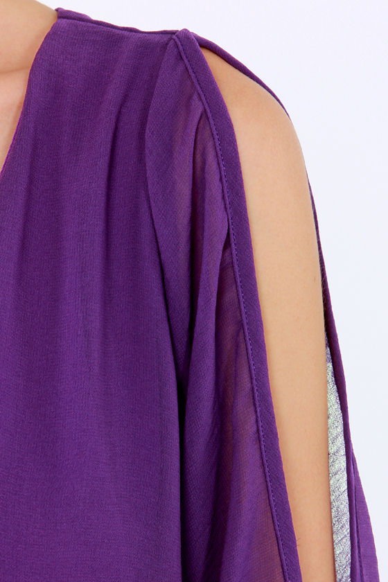 Pretty Purple Dress - Shift Dress - Cold Shoulder Dress - $44.00