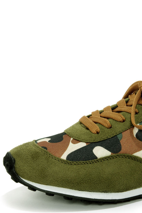 Cute Green Sneakers - Camo Print Shoes - Lace-Up Sneakers - $34.00
