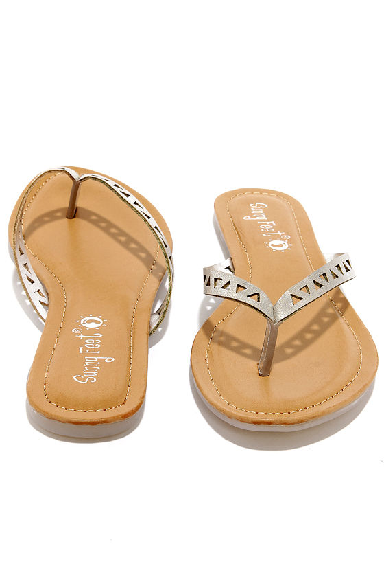 Cute Silver Flip Flops - Silver Thongs - Thong Sandals - $12.00