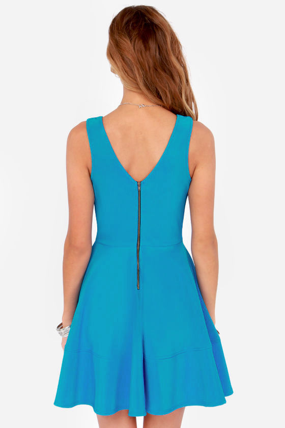 Pretty Bright Blue Dress - Skater Dress - $42.00