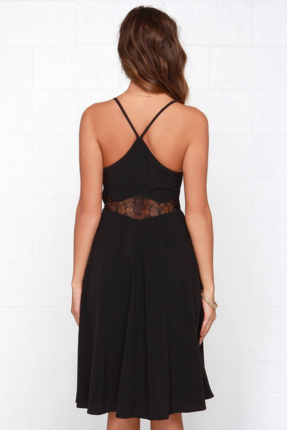 Take A Glance Sheer Waist Midi Dress Black
