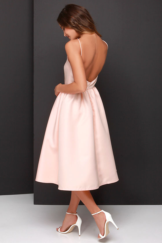 Pretty Peach Dress Midi Dress Backless Dress 58.00