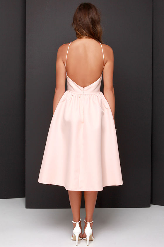 Pretty Peach Dress Midi Dress Backless Dress 58.00