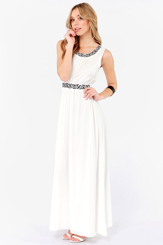 Pretty Ivory Dress Maxi Dress Embroidered Dress 55.00