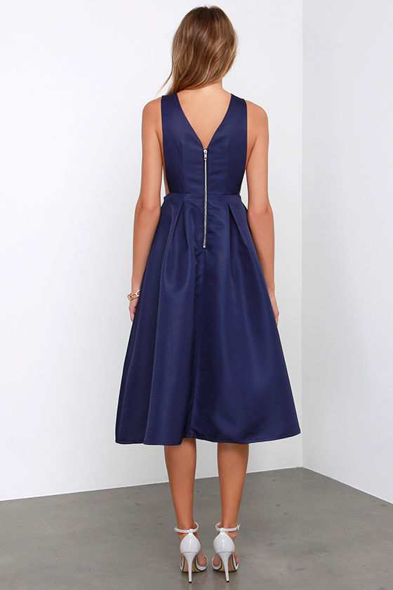 Midi Dress Navy Blue Dress Full Dress 59.00