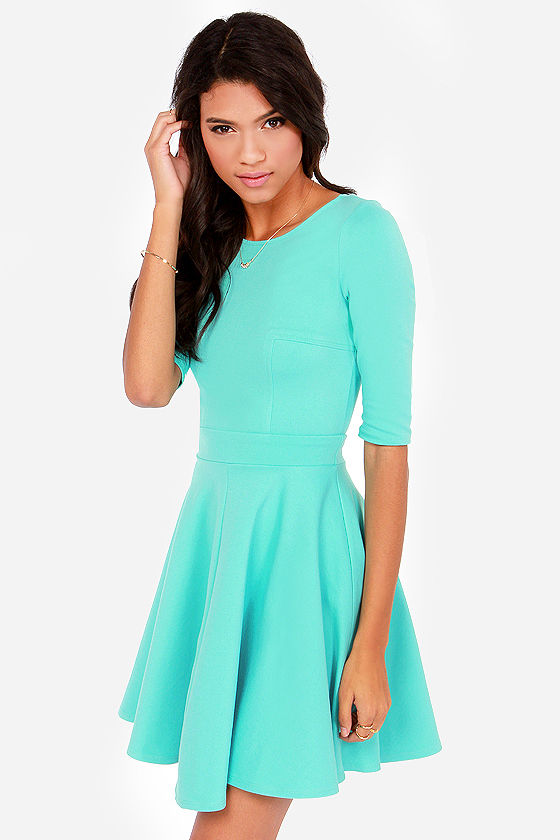 Cute Mint Dress - Skater Dress - Dress with Sleeves - $49.00