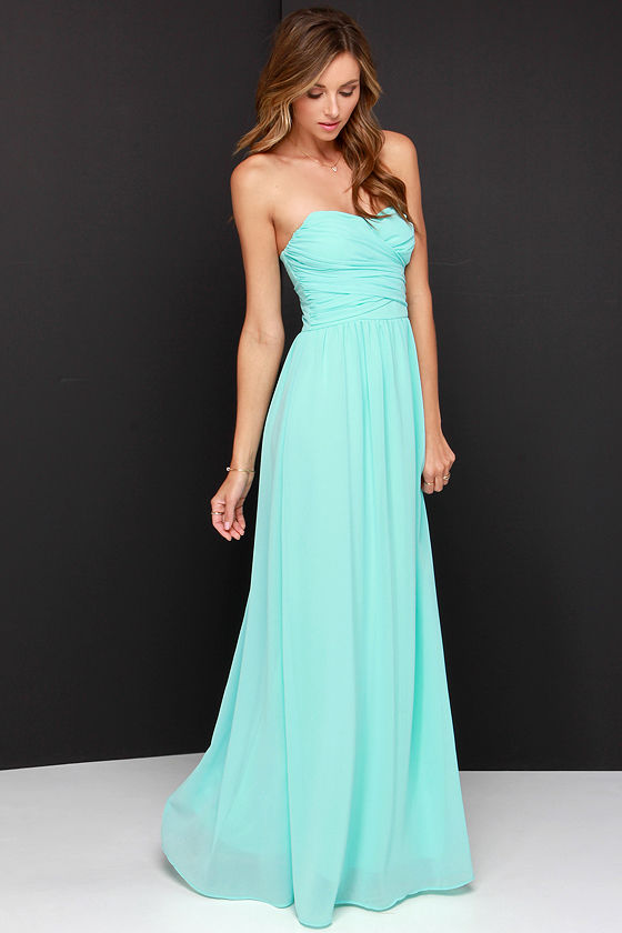 Aqua strapless dress main image 0