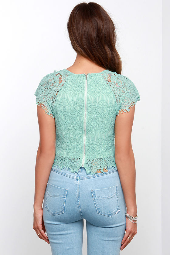 Pretty Mint Top - Lace Top - Crop Top - $42.00