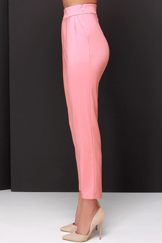 Chic Pink Pants - High Waisted Pants - Blush Pink Trousers - $37.00