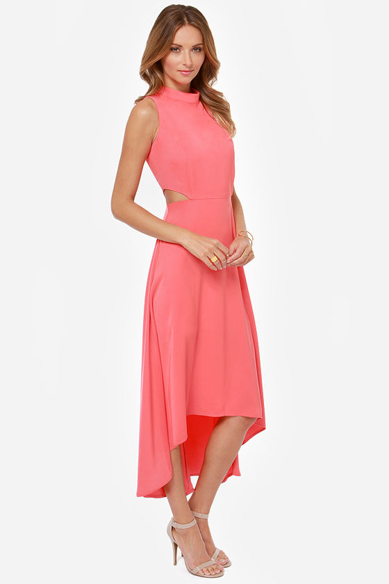 Beautiful Pink Dress - Coral Dress - High-Low Dress - Midi Dress - $60.00