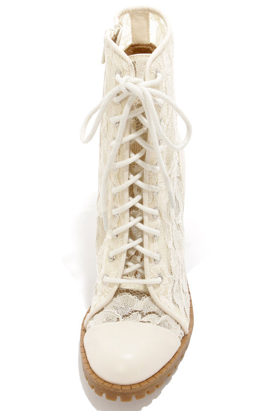 cream mid heel boots