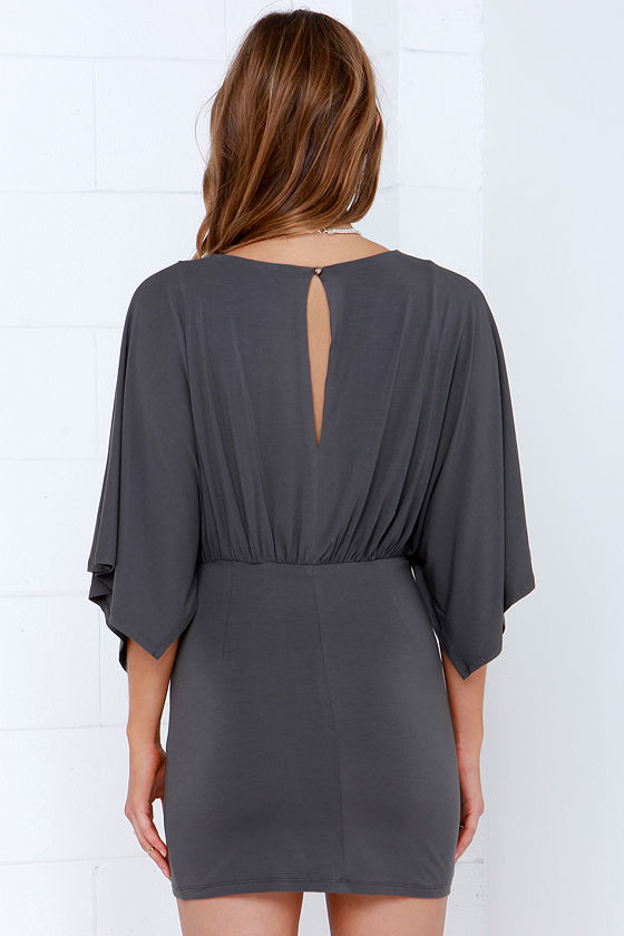 Dark Grey Dress - Kimono Sleeve Dress - Tube Skirt Dress - $68.00