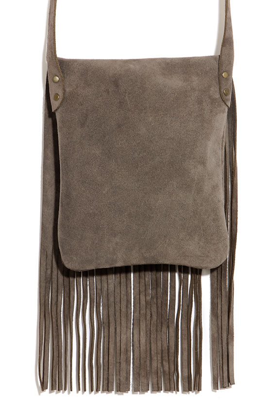 Cute Grey Purse Suede Purse Leather Purse Fringe Purse 74.00