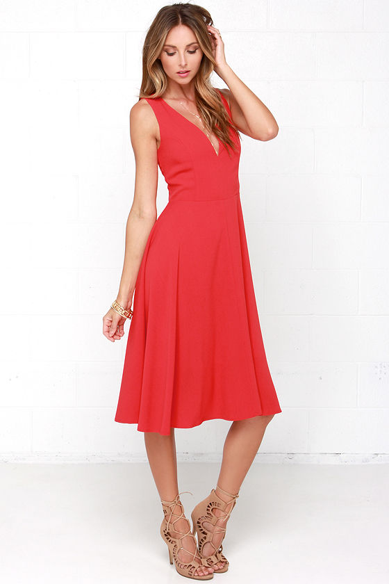 Lovely Red Dress - Midi Dress - Sleeveless Dress - $49.00