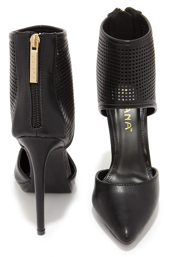 Sexy Black Heels Ankle Cuff Heels Pointed Heels 44.00