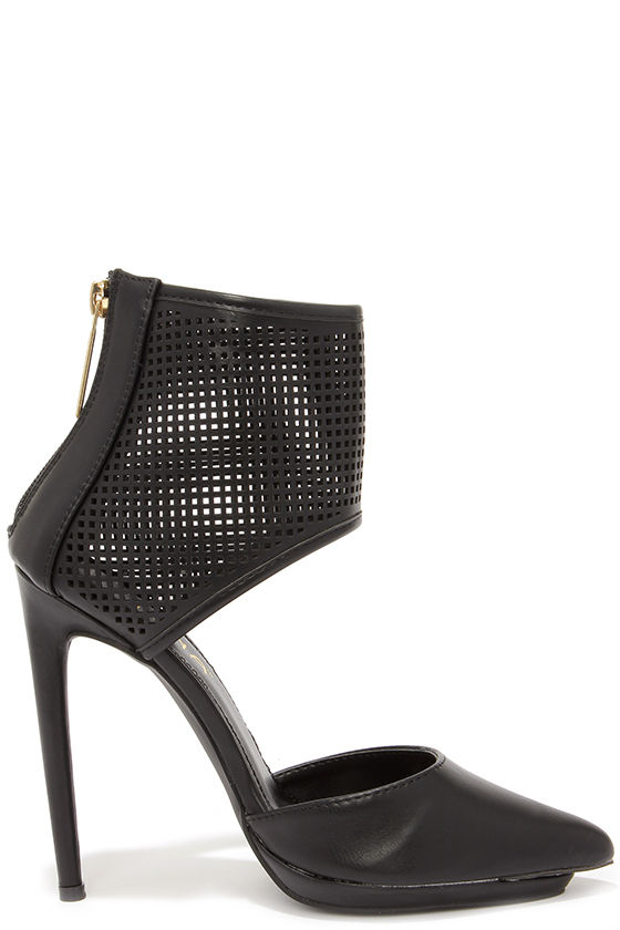 Sexy Black Heels Ankle Cuff Heels Pointed Heels 44.00