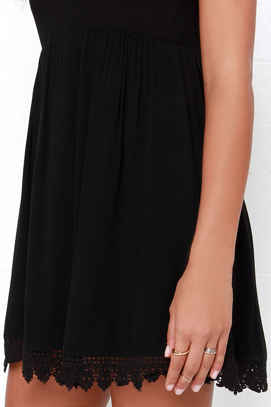 Black Short Sleeve Dress Black Crochet Dress Babydoll Dress 48.00