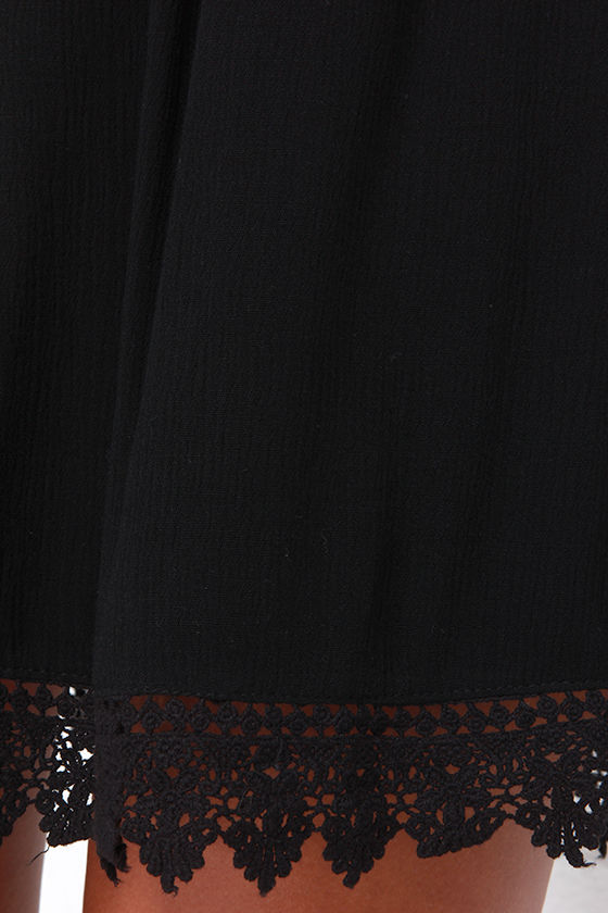 Black Short Sleeve Dress Black Crochet Dress Babydoll Dress 48.00