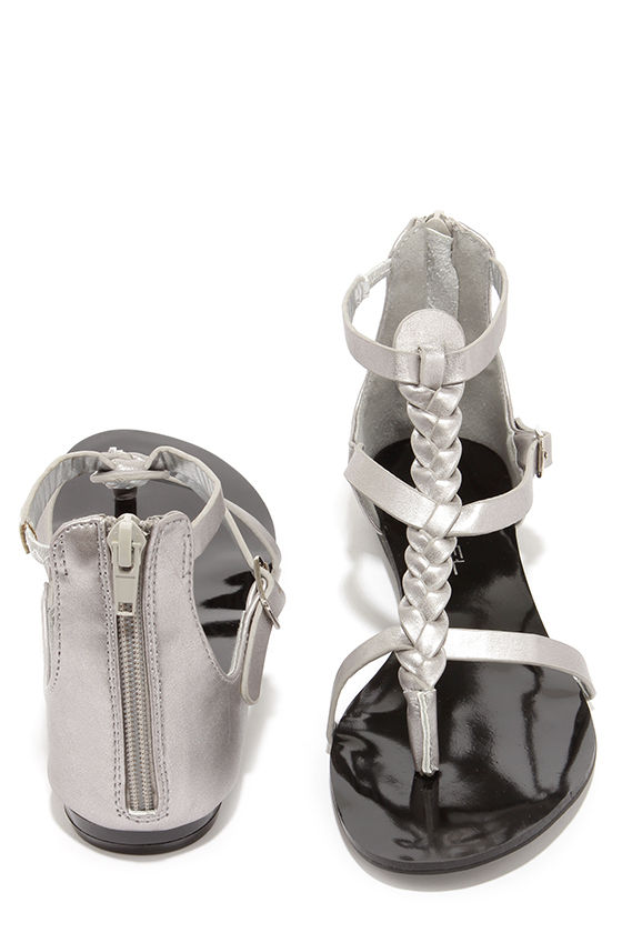 silver flat gladiator sandals