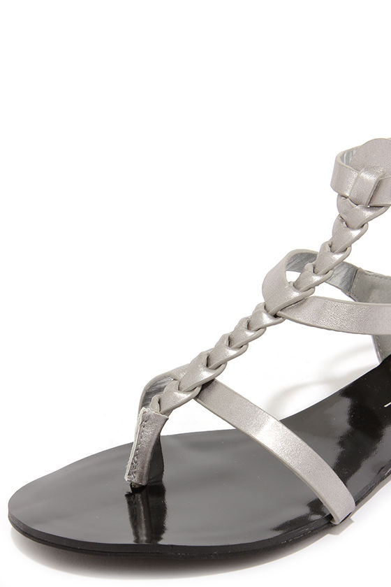 silver flat gladiator sandals