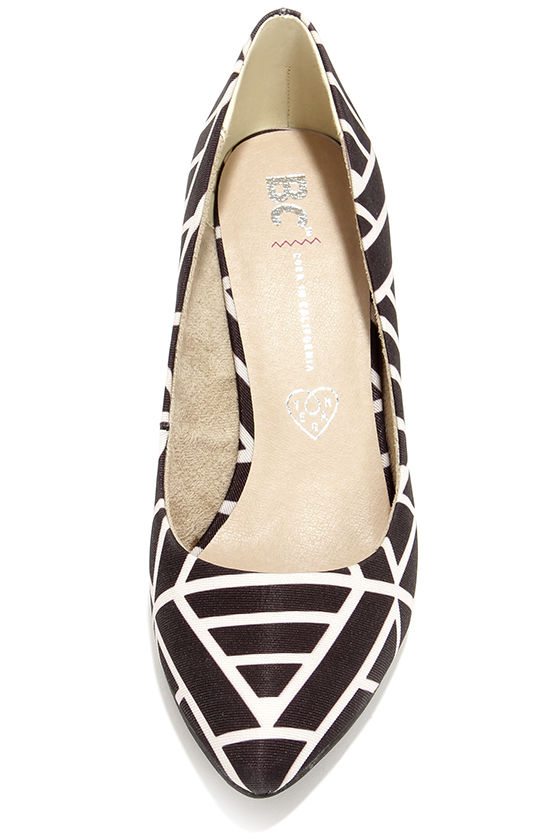Cute Black and White Pumps - Print Pumps - Kitten Heels - Pointed Pumps ...