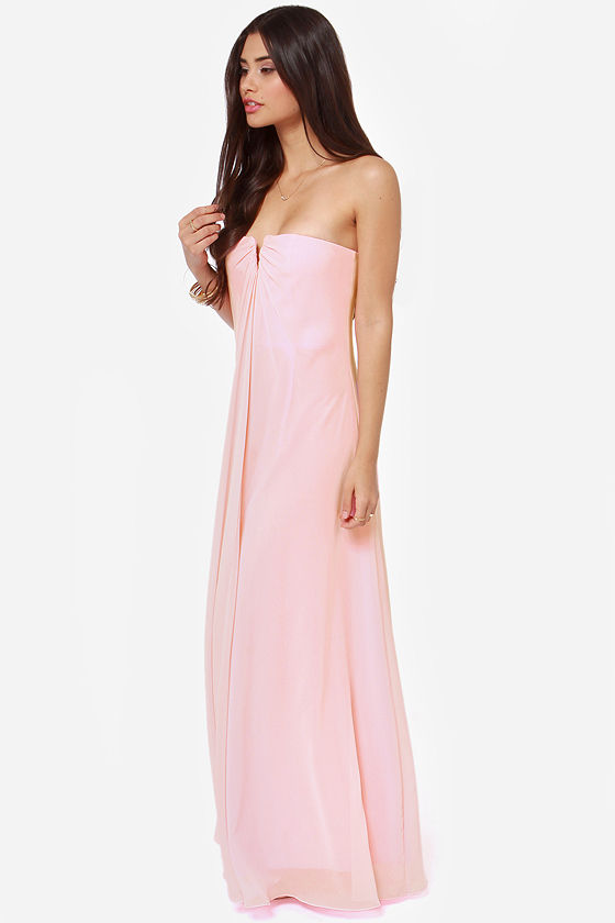 Beautiful Light Pink Dress - Bridesmaid Dress - Strapless Dress - Maxi Dress - $97.00
