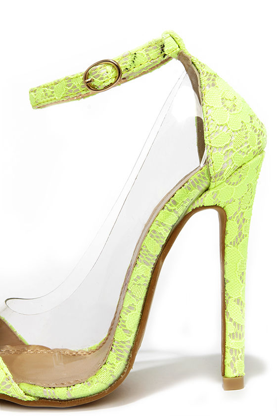 neon yellow tie up heels