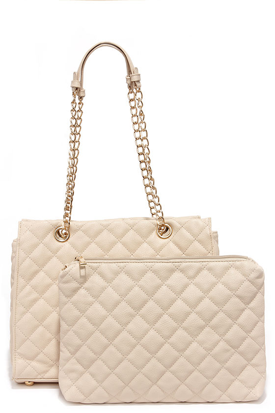 Chic Light Beige Handbag - Quilted Purse - Vegan Leather Purse - $53.00
