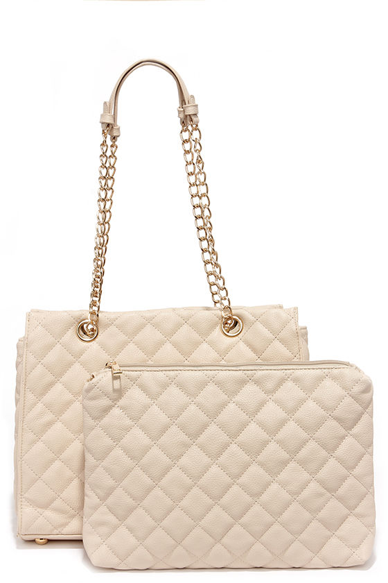 Chic Light Beige Handbag Quilted Purse Vegan Leather Purse 53.00