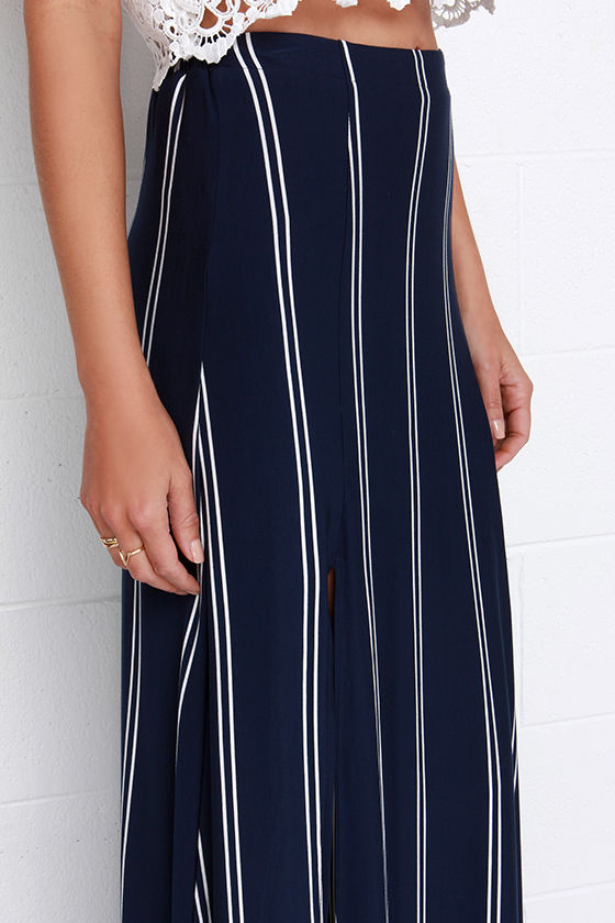 Lovely Navy Blue Skirt Ivory Striped Skirt Maxi Skirt 49.00