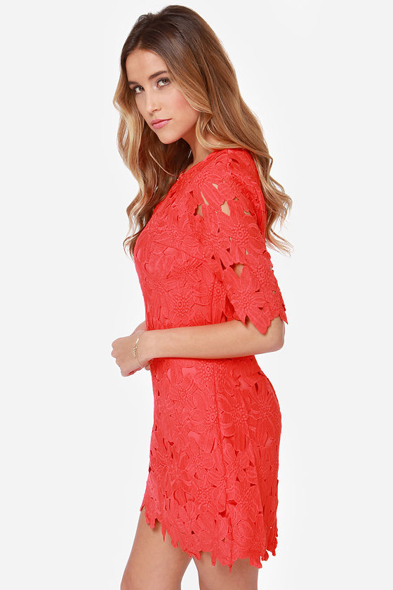 Pretty Red Dress - Lace Dress - Sheath Dress - $58.00