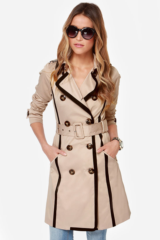 Cool Beige Coat - Black and Beige Coat - Trench Coat - $133.00
