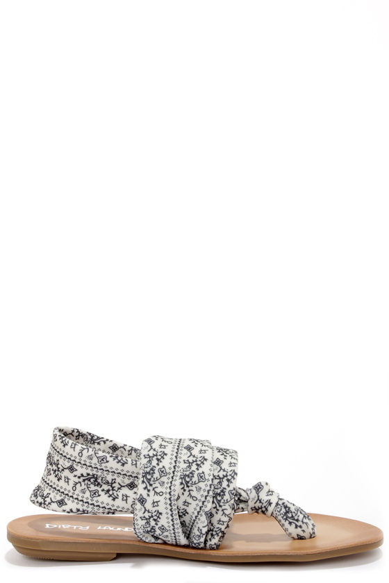 Boho Thong Sandals - Black and White Sandals - Fabric Sandals - $47.00