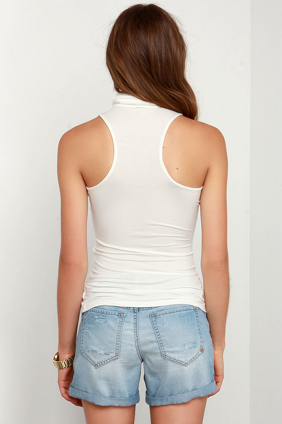 Turteneck Top Ivory Top Sleeveless White Top 26.00