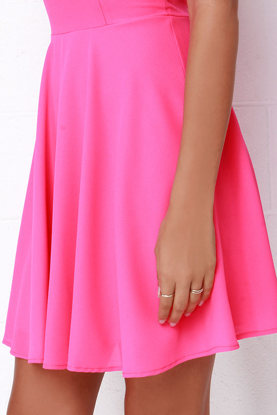 Hot Pink Dress Skater Dress FitandFlare Dress 48.00