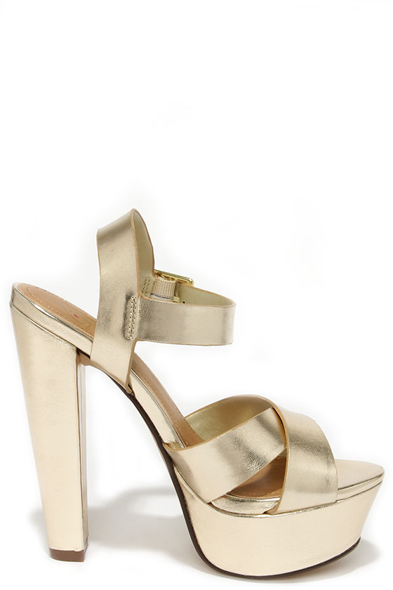 Sexy Gold Heels - Platform Heels - Platform Sandals - $27.00