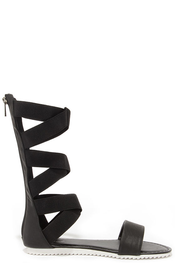 black caged sandals flat