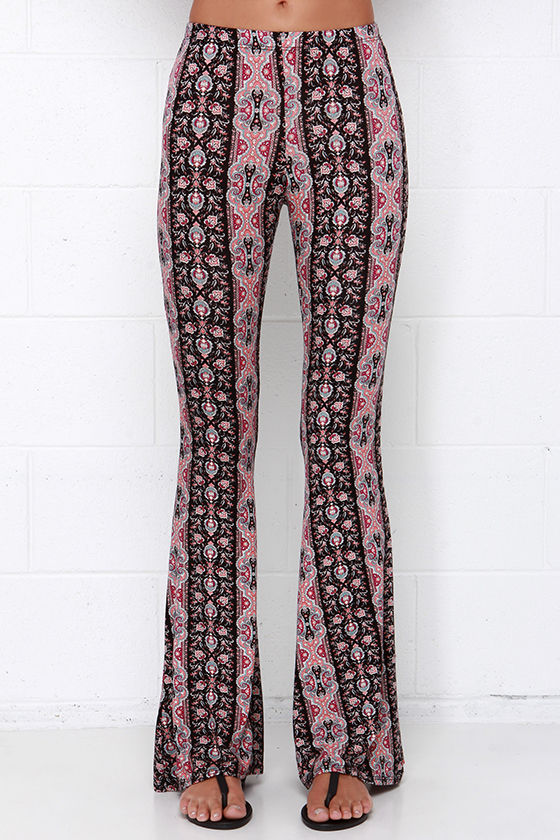 Flared Pants - Paisley Print Pants - Leggings - $61.00