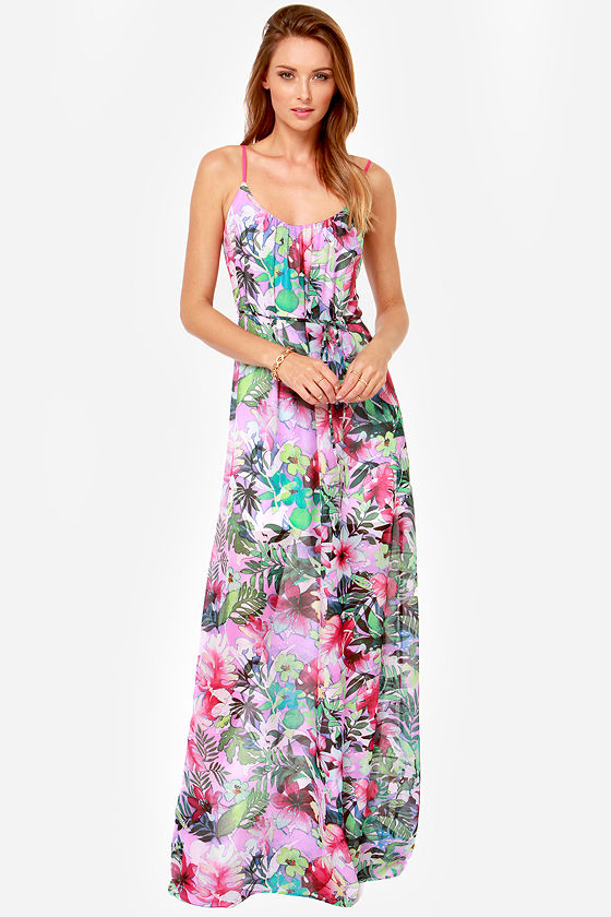 Magenta Floral Print Strapless Maxi Dress main image 0