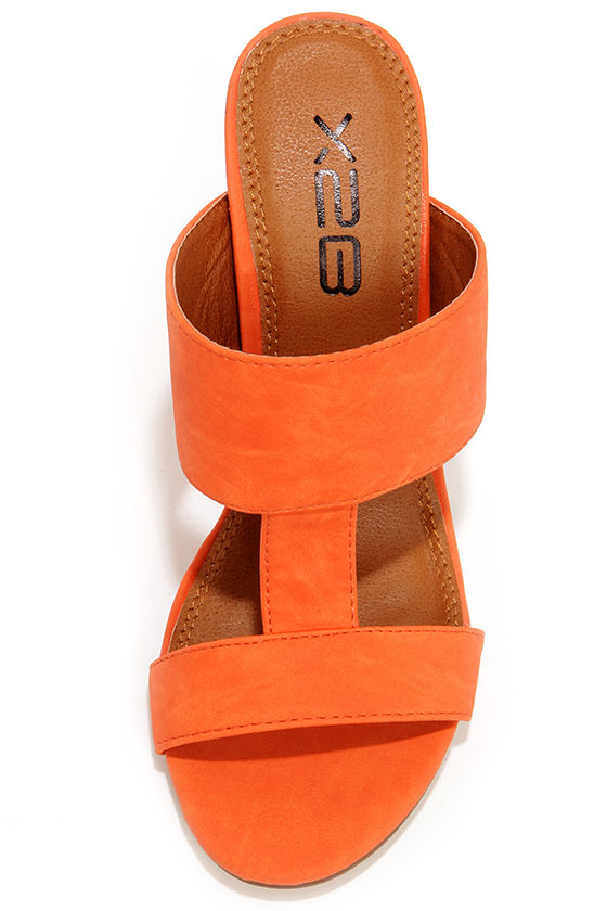 Cute Orange Heels - Peep Toe Mules - $29.00