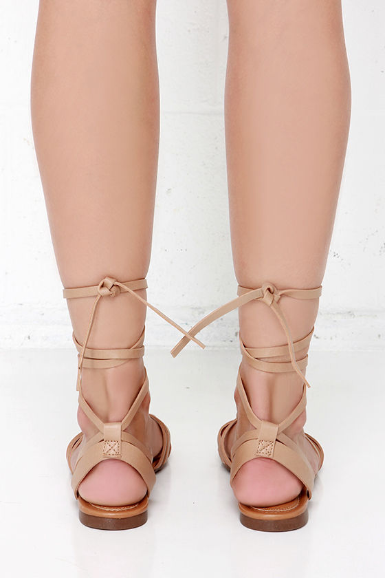 Cute Nude Sandals - Leg Wrap Sandals - Flat Sandals - $21.00