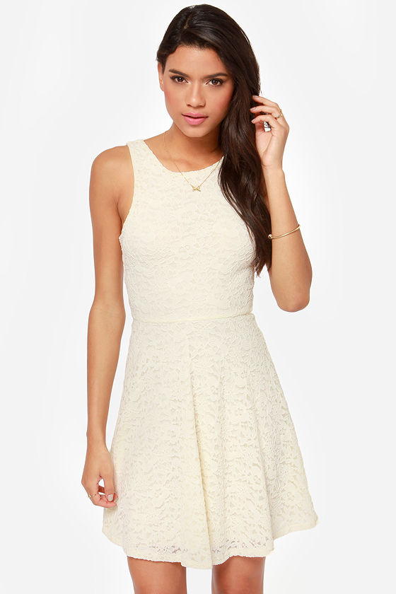 Beautiful Lace Dress - Cream Dress - Skater Dress - $45.00