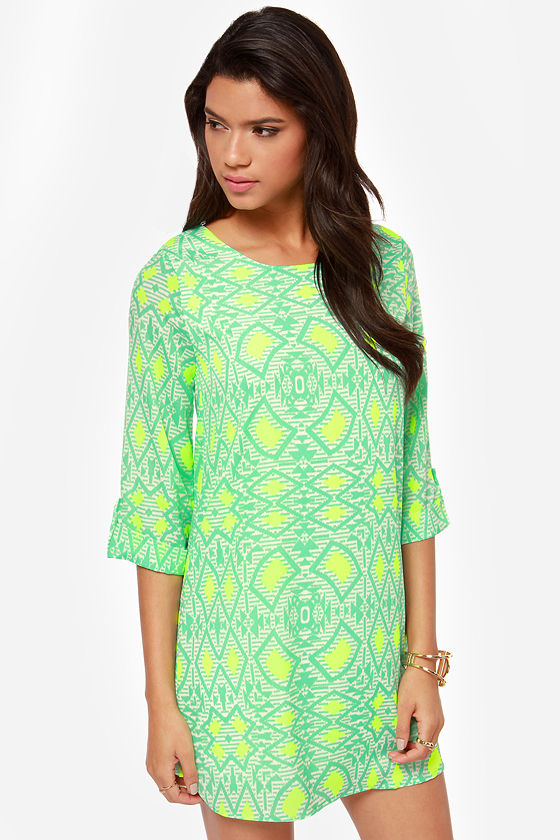 Cute Mint Green Dress - Shift Dress - Print Dress - $43.00