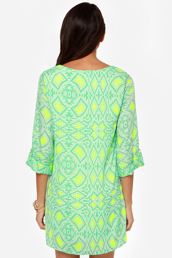 Cute Mint Green Dress - Shift Dress - Print Dress - $43.00