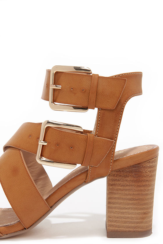 tan caged heeled sandals