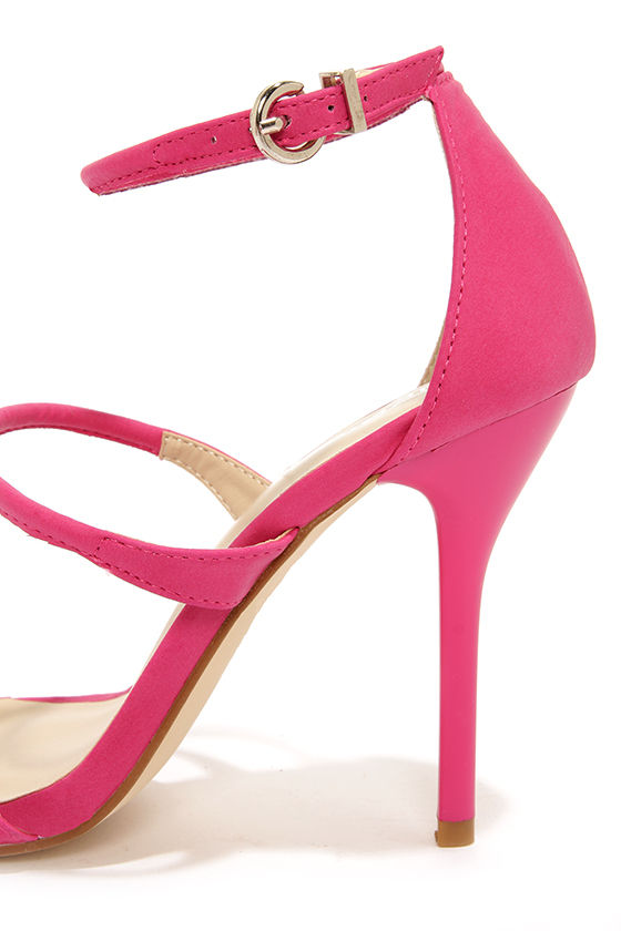 Sexy Pink Heels Ankle Strap Heels Single Sole Heels 7200