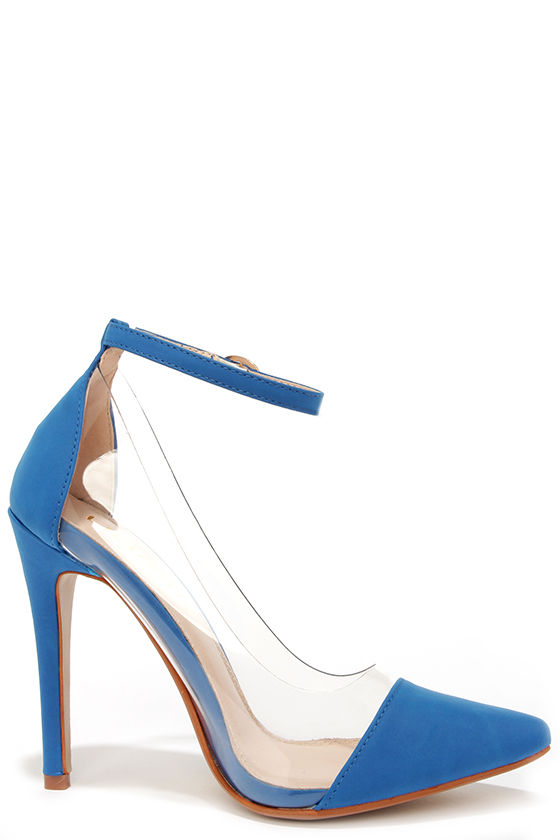 Cute Blue Heels - Lucite Heels - Pointed Pumps - $31.00